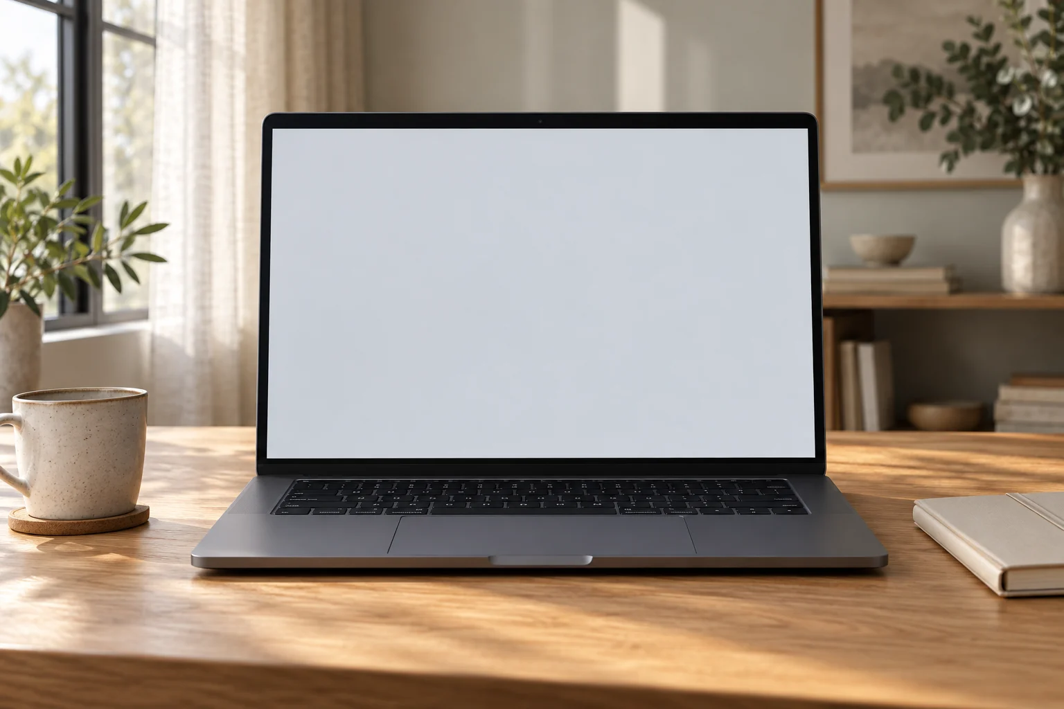 Un ordinateur portable avec un quiz, dans un intérieur calme.