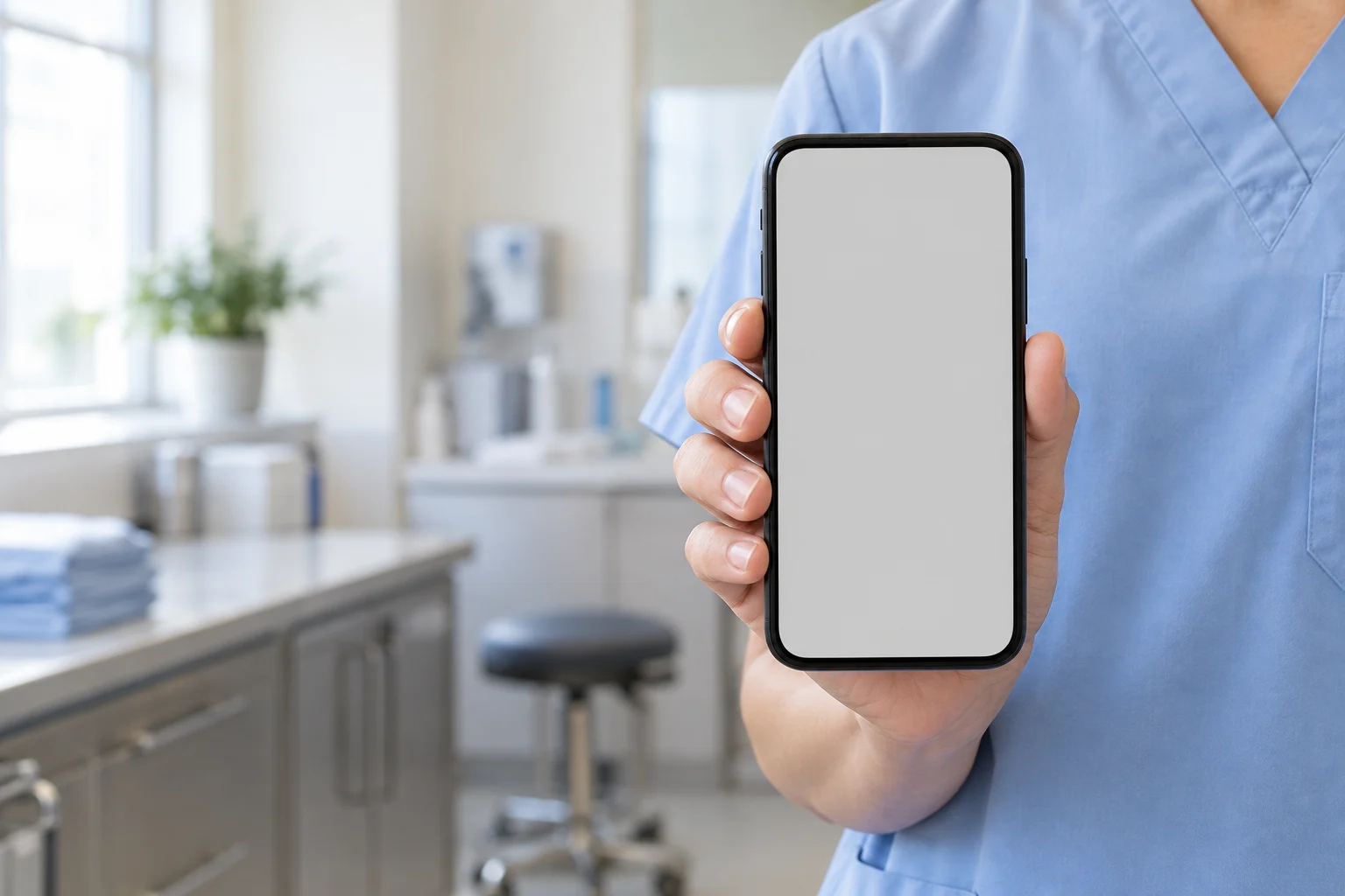 Un soignant consulte BlocPocket à l’écart des soins.
